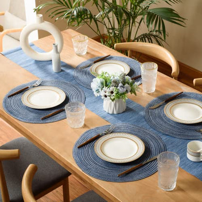 FunWheat Round Braided Placemats Set of 4 Place mats for Dining Tables Woven Heat Resistant Table Mats 15 inch (E Klein Blue, 4pcs) - color: Multi Blue, size: 4pcs