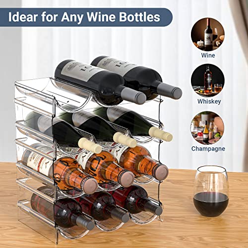Plastic Water Bottle Organizer and Wine Rack Storage Holder,4 Tier 12 | Containers Stackable Free-Standing Bottle Storage Rack for Kitchen Countertops, Table Top, Pantry, Cabinets, Fridge - Clear