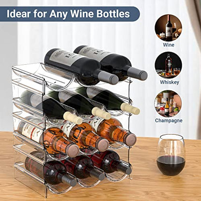 Plastic Water Bottle Organizer and Wine Rack Storage Holder,4 Tier 12 | Containers Stackable Free-Standing Bottle Storage Rack for Kitchen Countertops, Table Top, Pantry, Cabinets, Fridge - Clear