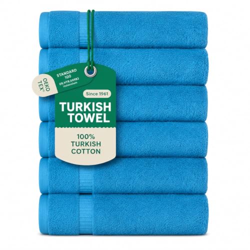 SALBAKOS 6-Piece 100% Turkish Cotton Hand Towels, 16x30 inch, Aqua | Large Size Thick Super Soft Highly Absorbent, Versatile Hair Face & Hand Drying Towel, Premium Hotel Quality Made in Turkey - color: Aqua, size: 6 Hand Towels