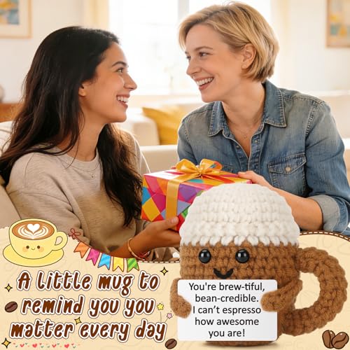 Xinezaa Birthday Gifts for Women Men Friends, Positive Crochet Coffee | Christmas Funny Gifts for Best Friend Sister Daughter Son Coworker Teen Girl Boy, Positive Handmade Crochet Desk Decor - style: Awesome-2