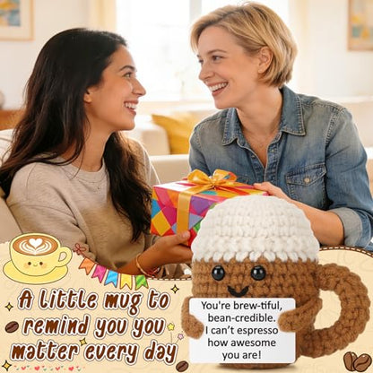 Xinezaa Birthday Gifts for Women Men Friends, Positive Crochet Coffee | Christmas Funny Gifts for Best Friend Sister Daughter Son Coworker Teen Girl Boy, Positive Handmade Crochet Desk Decor - style: Awesome-2