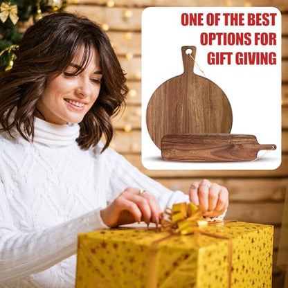Hsei 2 Pcs Acacia Wood Cutting Boards Charcuterie Board | with Handles, Charcuterie Boards for Cheese, Meat Bread, Steak, Round, Rectangle, Decorative Serving Boards - size: 19x4.7", style: Classic