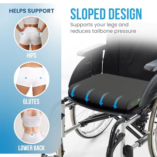 Extra Large Wheelchair Seat Cushion - for Sciatica and Lower Back Pain Relief, Anti-Slip, Removable Strap, Coccyx Pain Relief, 19” X 17” X 3” (Black) - color: Black