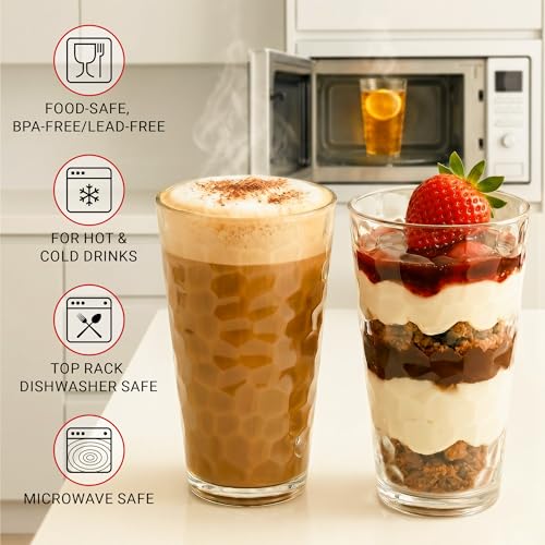 Bravario Hammered Plastic Drinking Glasses Set of 6-22 oz Clear Reusable Cups, Durable Dishwasher Safe Highball Tumblers, Stackable BPA & EA-Free - size: Tall - Set of 6