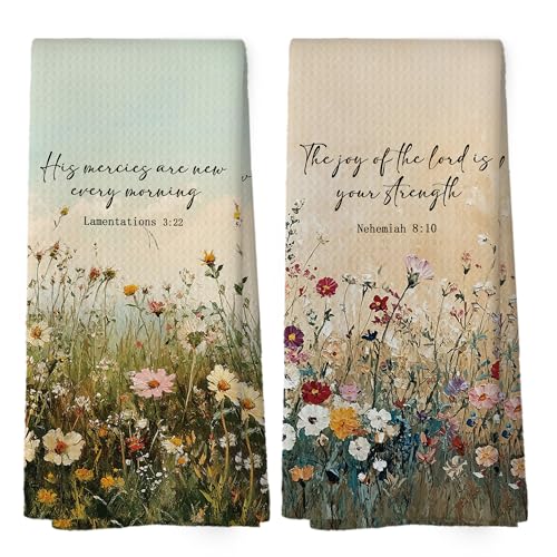 Christian Kitchen Towels Set of 2,Baptism Gifts for Women Hand Towel, Be SHis Mercies are New Every Morning Lamentations 3:23 Bible Verse Decorative Tea Towel Dish Towels 16x24 Inch - color: Color 23