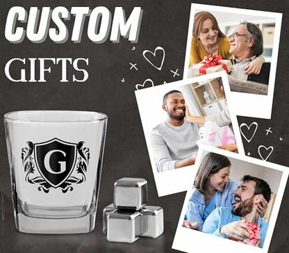 Whisky Gifts for Men, Personalized Initial Whiskey Glass with Whiskey Stones for Dad, Boyfriend, Best Friends, Coworkers, Husband, Brother, Uncle and Boss on Father's Day, Boss Day and Birthday - G - color: G