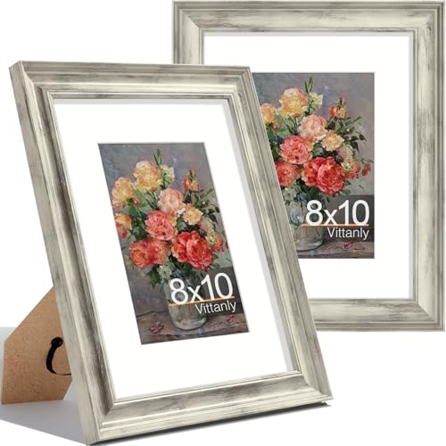 Vittanly 8x10 Picture Frames, Vintage Photo Frames, Distressed White, 2-Pk | Display 5x7 Pictures with Mat or 8x10 without Mat, Rustic Frames Covered by Plexiglass, Wall & Tabletop Farmhouse Home Decor - color: Distressed White, size: 8x10