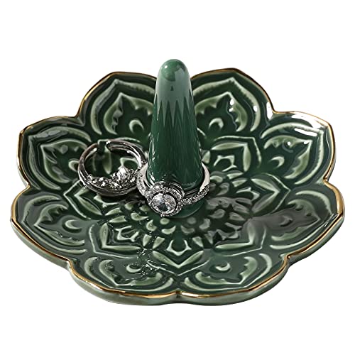 Ceramic Green Mandala Ring Holder Decorative Jewelry Holder/Trinket Tray Engagement Christmas Wedding Birthday Gifts for Women - color: Green