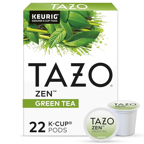 TAZO Zen Green Tea K-Cups, Green Tea Zen for Health and Wellness, 22 Pods | Zen Green Tea K-Cups for quick Keurig brewing offer a blend of organic green tea, lemon verbena, lemongrass and spearmint - size: 22 Count (Pack of 1) Zen