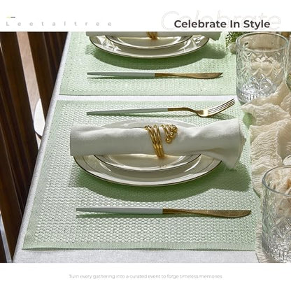 Leetaltree Sparkling Crisp Green Sequin Woven Vinyl Placemats, Set of 4 - Waterproof & Washable Dining Table Mats for Wedding, Anniversary, Daily Use, Hand-Cut - color: 00- Crisp Green Sequin, size: Set of 4