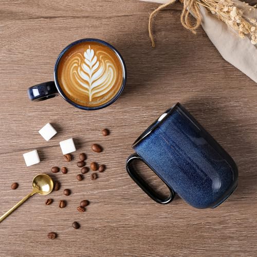 vicrays Ceramic Coffee Mug Set - 16 Ounce Large Stoneware Mug for Men Women - Unique Glazed Porcelain Mugs with Handle for Coffee Latte Tea Milk Cocoa - Set of 6 (Blue) - color: Blue