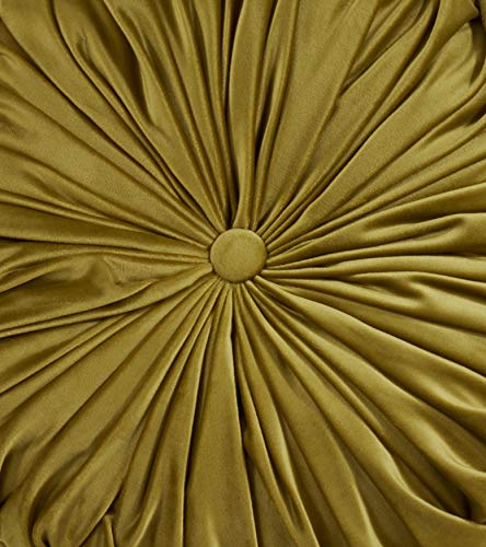 SARO LIFESTYLE Round Velvet Pintucked Poly Filled Throw Pillow - color: Kiwi, size: 1 Count (Pack of 1)