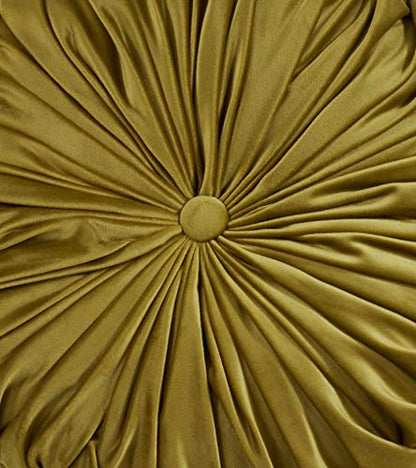 SARO LIFESTYLE Round Velvet Pintucked Poly Filled Throw Pillow - color: Kiwi, size: 1 Count (Pack of 1)