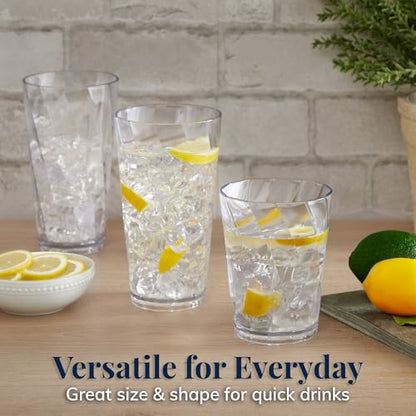US Acrylic Optix Plastic Reusable Drinking Glasses (Set of 16) 14oz Rocks & 20oz Water Cups in Clear | BPA-Free Tumblers, Made in USA | Top-Rack Dishwasher Safe - size: 14 ounces/20 ounces