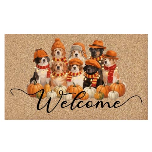 Fall Pumpkin Dog Welcome Faux Coco Coir Doormat 17x30, Outdoor Décor, Doormats - color: Fall Dog