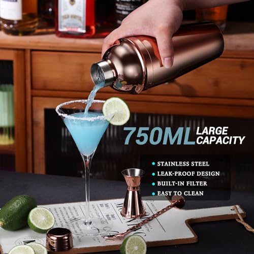 Cocktail Shaker Set Bartender Kit with Stand, 12 Piece Bar Set Drink Mixer Set with Stainless Steel Bar Accessories Tools: 25oz Martini Shaker Jigger Strainer Spoon Muddler for Cocktails (Rose Gold) - color: Rose Gold