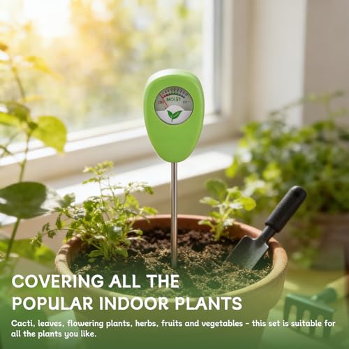 Soil Moisture Meter for Plants with pH Strips No Battery | 6.5 in soil moisture meter with Dry Moist Wet dial plus 25 pH strips for potted plants and potting soil checks