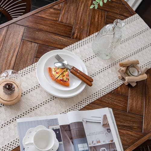 Macrame Table Runner Cream Beige Boho Table Runners with Tassels Hand Woven Cotton Table Runner Rustic Farmhouse Table Runners for Bohemian Kitchen Dining Table(12x36in) - size: 12"Wx36"L