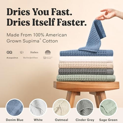 ONSEN Supima® Waffle Bath Towel Set, Quick Dry Lint Free 100% USA Cotton, Bath Hand and Face Towel Bundle, 3 Piece (Cinder Grey, Bath Towel Set) - color: Cinder Grey, size: Bath Towel Set