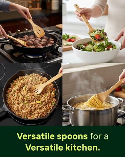 Bamboo Spoons for Cooking - Set of 8 Spoons - Wooden Cooking Spoons - Non-toxic & Organic Bamboo Cooking Utensils with Spoon Set & Spatula - Premium Kitchen Utensils - color: Without Holder