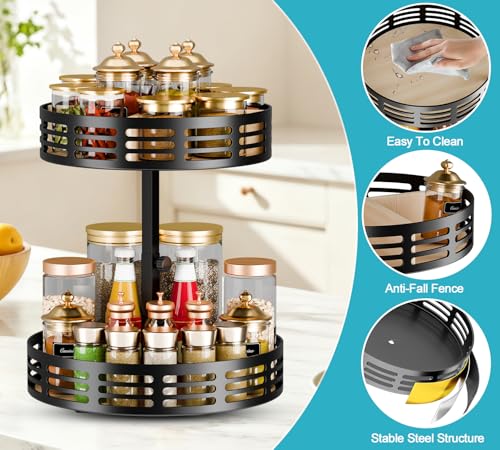2 Tier Lazy Susan Organizer - 360° Rotating Spice Rack | Adjustable Industrial Spinning Spice Holder, Versatile Countertop Organizer for Cabinet, Pantry, Kitchen, Bathroom and Vanity - size: 2 Tier