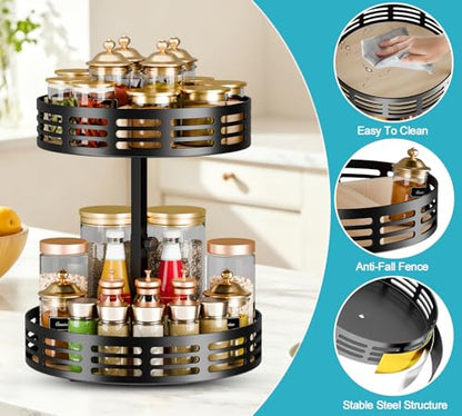 2 Tier Lazy Susan Organizer - 360° Rotating Spice Rack | Adjustable Industrial Spinning Spice Holder, Versatile Countertop Organizer for Cabinet, Pantry, Kitchen, Bathroom and Vanity - size: 2 Tier