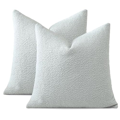 OTOSTAR Pack of 2 Textured Boucle Throw Pillow Covers Square Pillow Cases Cozy Soft Decorative Couch Cushion Case for Chair Sofa Bedroom Living Room Home Decor 20 x 20 Inch, Blue Grey