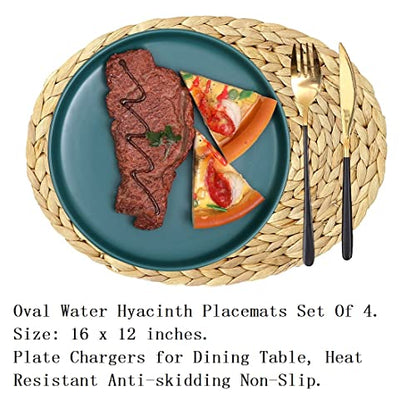 Oval Woven Placemats, Natural Water Hyacinth Placemats Set of 4, Straw Braided Rattan Placemats, 12x16 Inches Plate Chargers Set, Non-Slip Heat Resistant Woven Chargers for Dining Table - color: Water Hyacinth Brown, size: Oval Set of 4