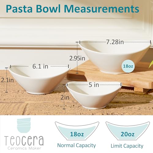 Teocera 7 Inch Salad Bowls Set of 6, 18 oz Large Soup Bowls– Microwave & Dishwasher Safe, for Pasta, Snacks, White - color: White, size: 18 Ounce