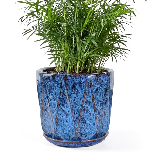 7.8 Inch Ceramic Plant Pot with Drainage Hole Mesh Net, Large Flower Pots for Indoor Plants with Saucer, Gardening Pots Outdoor, Blue - color: Peacock Blue, size: 7.8 Inch