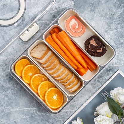 Bandesun Divided Serving Tray with Lid and Handle - Snackle Box Charcuterie Container for Portable Snack Platters - Clear Organizer for Candy, Fruits, Nuts, Snacks,4-Grid - style: compartments Long 4pcs