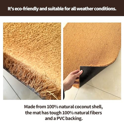 Coco Coir Door Mat with Heavy-Duty，Welcome doormats，Dirt Trapping Entry Mat，Weather Resistant,Non-Slip Outdoor Door Mats，43 * 76 cm，PVC Backing
