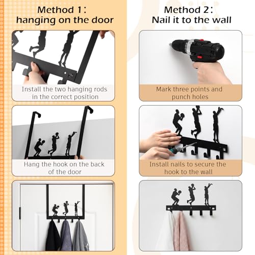 Reallnaive Basketball Room Decor Over The Door Hooks Bathroom Hanger Wall Mount Rack Holder for Towel, Hat, Coat, Cloth, Keychain, Bag, Christmas Gift - style: Basketball Player