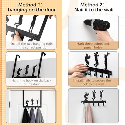 Reallnaive Basketball Room Decor Over The Door Hooks Bathroom Hanger Wall Mount Rack Holder for Towel, Hat, Coat, Cloth, Keychain, Bag, Christmas Gift - style: Basketball Player