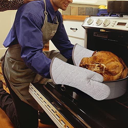 Yarn Dyed Oven Mitts 1 Pair, 100% Cotton Heat Resistant 470 Degree | Oven Gloves for Men Women Cooking Baking Barbecue BBQ Microwave Crafting Machine Washable Pot Holders Mittens (Khaki 2) - color: Khaki
