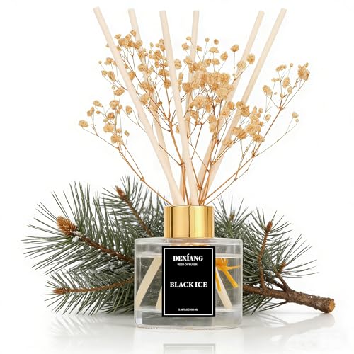 Reed Diffuser Set,3.38 fl oz (100 ml) - Black ice Oil Diffusers with 6 Reed Sticks for Bathroom Shelf Decor - color: Black Ice