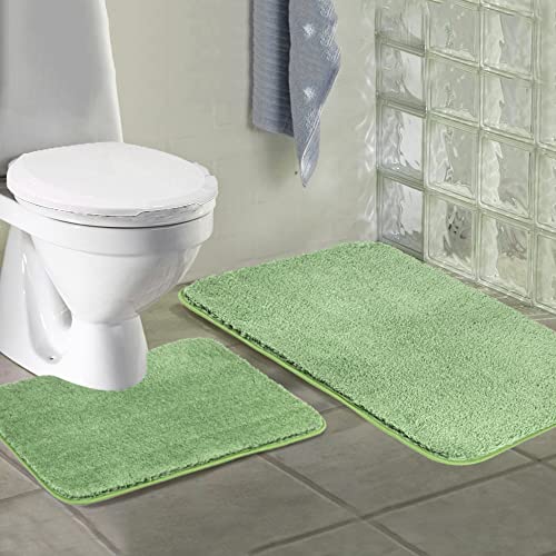 Walensee Shaggy 2 Piece Bath Rug Set (Sage Green) - 20 x 24 U Shape Contour Rug & 20 x 32 Bath Mat - Machine Wash/Dry - Plush Absorbent Non Slip - color: Sage Green