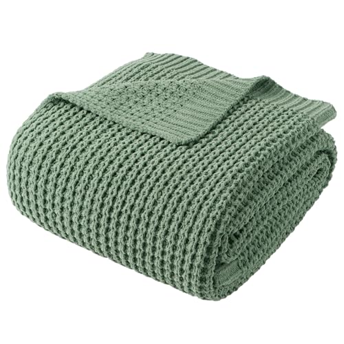 Sage Green Waffle Knit Throw Blanket for Couch, Chenille Blanket 60x80 in | Chunky Knitted Blanket, Soft Green Throw Blanket for Home Decor, Sofa, Spring, Modern Farmhouse Blanket Throw - color: Sage, size: 60"x80"
