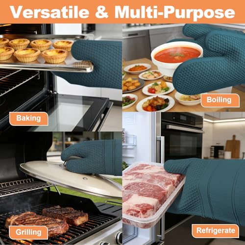 YUTAT Silicone Oven Mitts,Heat Resistant 500F Kitchen Mitts 2PCS,Waterproof Cooking Gloves with Soft Polyester Filling for Kitchen Cooking Baking BBQ - Agave - color: Agave-honeycomb Surface, size: 13“L x 7"W-2 Piece
