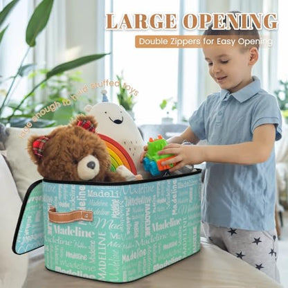 Custom Storage Bin, Personalized Keepsake Box, Bright Blue Green | Foldable Fabric Gradient Large Memory Bin with Handle Lid Lightweight Waterproof Dustproof, 14"L x 10.2"W x 10.4"H - color: Option 3