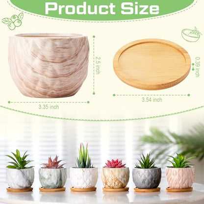 Marbling Ceramic Flower Pot 3.35 Inch Succulent Small Plant Cactus Herbs Planter Ceramic Pot with Drainage Hole Matte Round Container(6 Pcs,Elegance Style) - style: Elegance Style