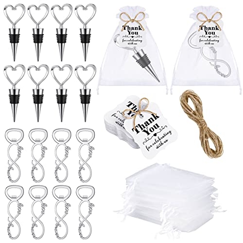 60 Pcs Wedding Party Favors for Guests Wine Stopper and Opener Love Set Love Forever Bridal Shower Favors with 100 Tags 60 Mesh Bags for Wedding Party Souvenir Decorations Supplies (Silver) - color: White