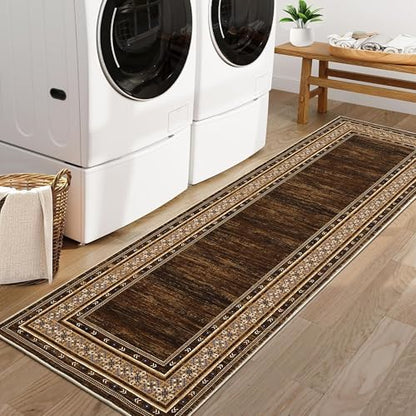 Modern Washable Runner Rug 2x6 Non Slip Solid Area Rugs, Washable Kitchen Mats Bedside Rug, Stain Resistant Soft Bathroom Carpet, Foldable Runners for Hallways, Entryways, Red Brown | Non Slip Non Shedding Stain Resistant Neutral Textured Solid Foldable S