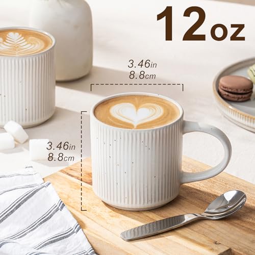 Coffee Mug Set for 4-12oz Ceramic Stoneware Mugs for Coffee, Tea, Cocoa, Microwave & Dishwasher Safe, Speckled White - color: Speckled White