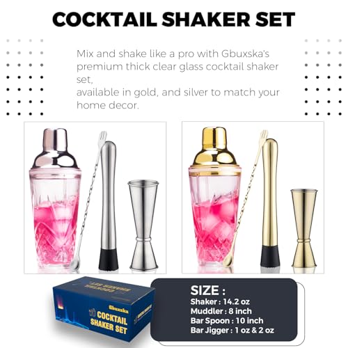 Cocktail Shaker Set - Glass Mixed Drink Shakers Cocktail Set, Martini Shaker with Strainer for Bars, Whiskey, Cocktails (Gold Set) - color: Gold Set