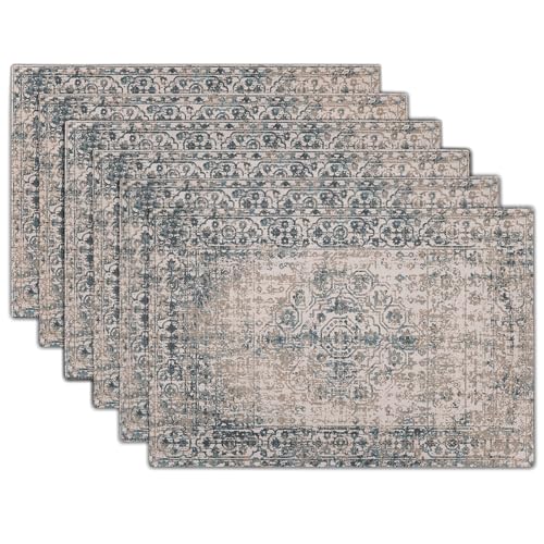 Grey Brown Ethnic Boho Placemats Set of 6 Bohemian Carpet Vintage Gray Linen Washable Kitchen Dining Table Mats Stain Heat-Resistant Desktop Decor Place Mats for Home Party Indoor 12x18 in - color: Ethnic 2, size: 18x12 Inches set of 6
