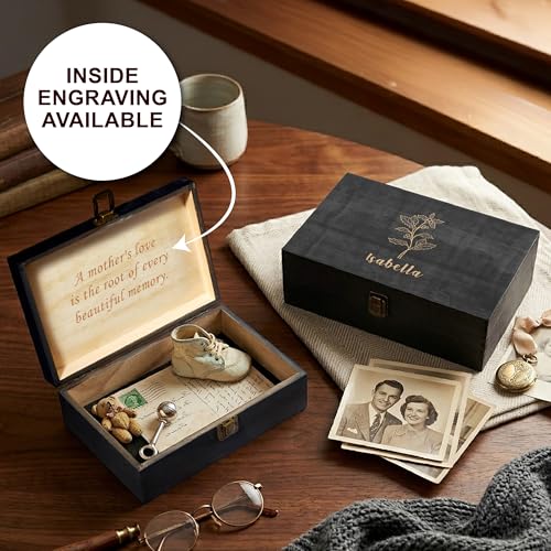 Personalized Birth Flower Memory Box – Custom Engraved Wooden Keepsake Chest with Floral Design | Jewelry, Photos & Memento Storage Box | Personalized Mother’s Day Gift for Mom & Women - style: 7. Birth Flower