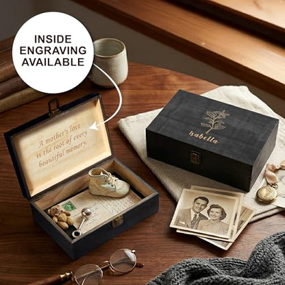 Personalized Birth Flower Memory Box – Custom Engraved Wooden Keepsake Chest with Floral Design | Jewelry, Photos & Memento Storage Box | Personalized Mother’s Day Gift for Mom & Women - style: 7. Birth Flower