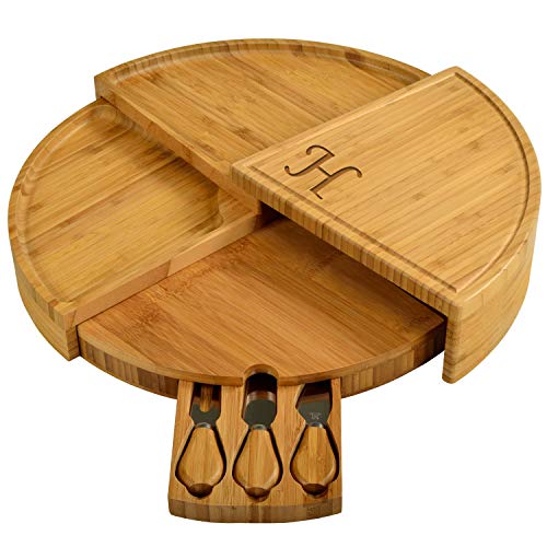 Picnic at Ascot Personalized Charcuterie Board. Unique Patented Design Saves Storage Space & Stores Tools. Wedding Gift, Housewarming, Birthday, Graduation - color: Letter - H